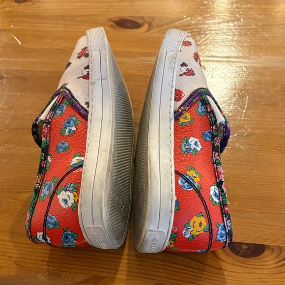 Coach Floral Print Slip-On Loafers - White, Red, Blue - Picture 9 of 11